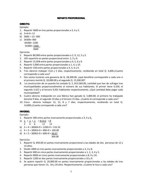 Ejemplo 1 Repartir 3600 En Tres Partes Proporcionales A 3 4 Y 5 A