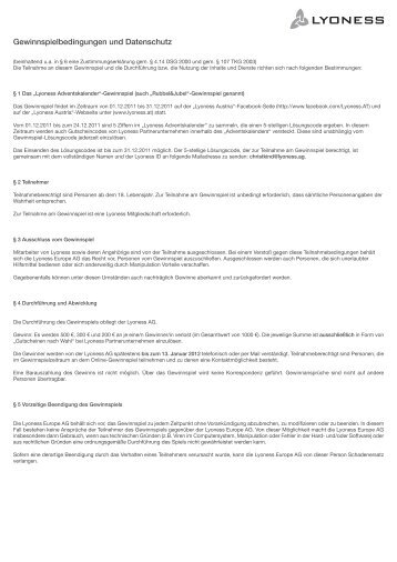 Gewinnspielbedingungen und Datenschutz - Lyoness