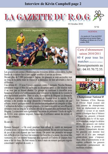 LA GAZETTE DU R.O.G - Rugby Olympique de Grasse