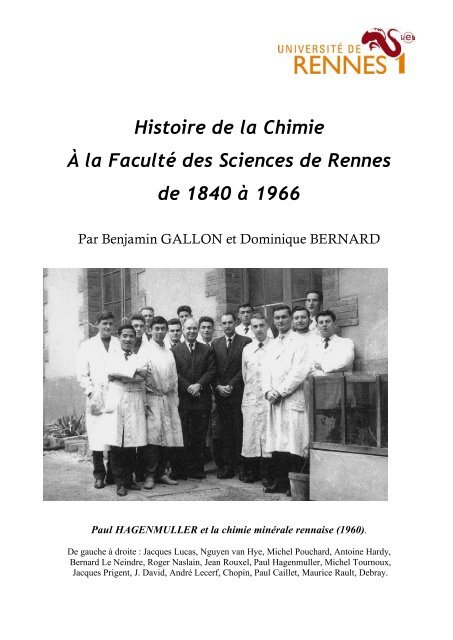 Histoire de la Chimie À la Faculté des - Université de Rennes 1