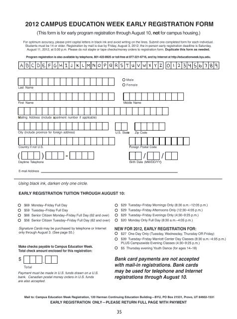 2012 campus education week early registration form - Continuing ...