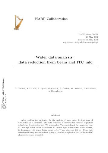 Water data analysis: data reduction from beam and ITC info