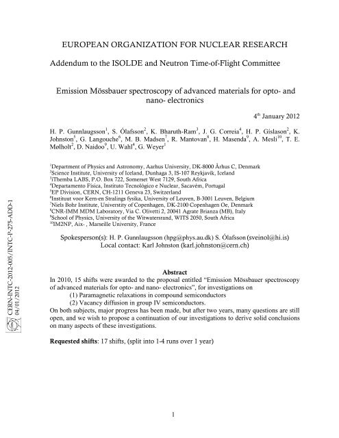 INTC-2012-005/INTC-P-275-ADD-1 - CERN Document Server