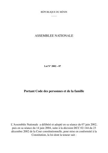 Code des personnes et de la Famille - CONSULAT DU BENIN EN ...