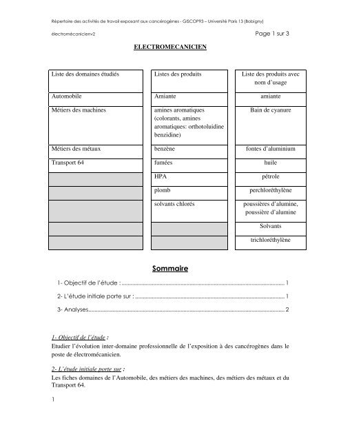 Fiche poste électro-mécanicien - Répertoire des activités de travail ...