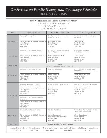 Conference on Family History and Genealogy Schedule