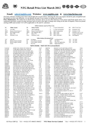 NTG Retail Price List March 2012 - NTG Motor Services Ltd