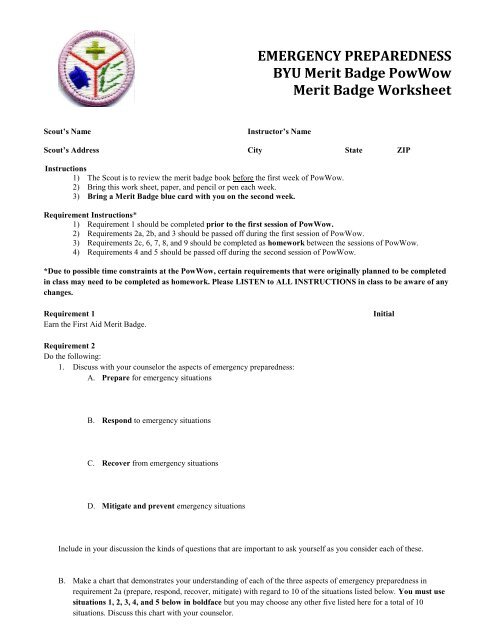 Emergency Preparedness Merit Badge Chart