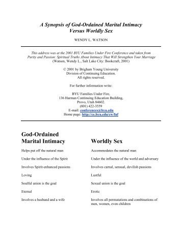 A Synopsis of God-Ordained Marital Intimacy Versus Worldly Sex