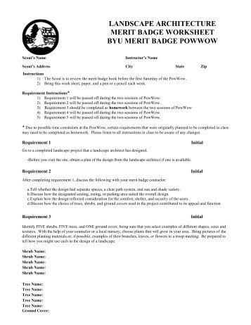 LANDSCAPE ARCHITECTURE MERIT BADGE WORKSHEET BYU ...