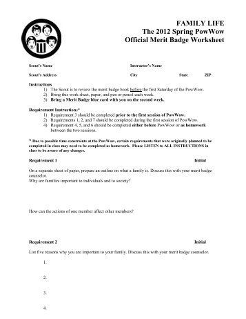 family life merit badge worksheet