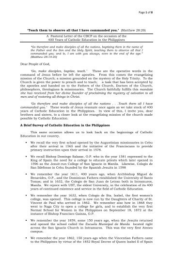 201201 - CBCP Pastoral Letter on the 400 Years of Catholic ...