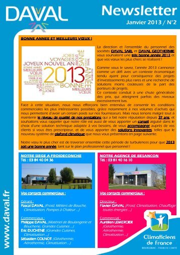 DAVAL Newsletter N°2 - Janvier 2013 - Daval Sarl