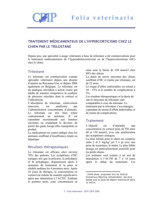 Traitement médicamenteux de l'hypercorticisme chez le chien par le ...