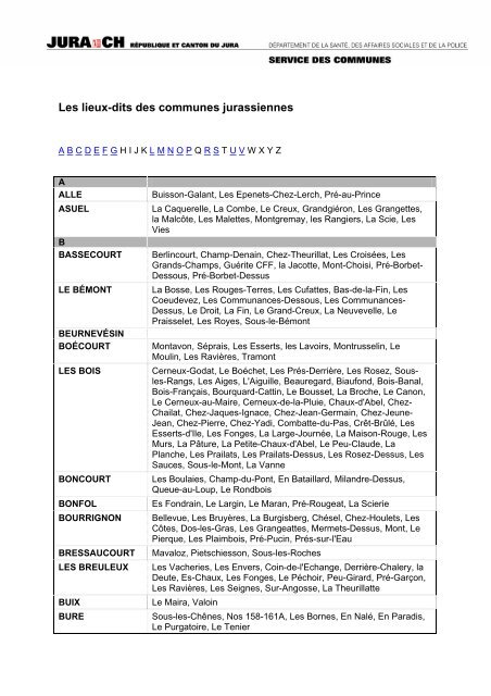 Les lieux-dits des communes jurassiennes - République et Canton ...