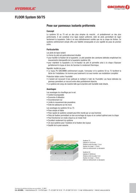 Chauffage par le sol GIACOMINI - Accubel