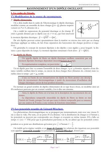 Le rayonnement du dipôle, le modèle de l'électron élastiquement lié