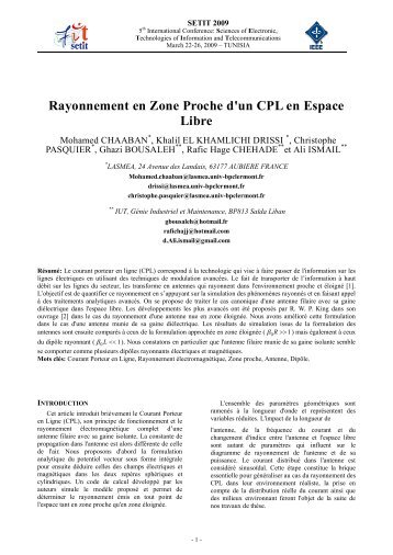 Rayonnement en Zone Proche d'un CPL en Espace Libre