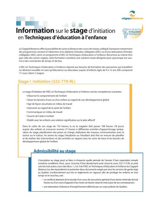 Information Sur Le Stage 1 Cegep Distance