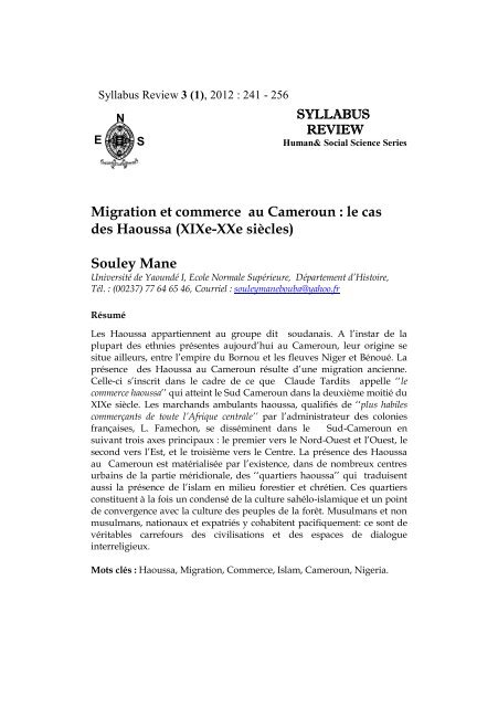 Migration et commerce au Cameroun : le cas des Haoussa ... - L'ENS