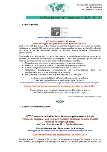 Téléchargez le Petit Bulletin Aislf n°131 au format PDF - Association ...