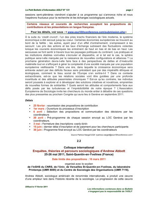 Téléchargez le Petit Bulletin Aislf n°131 au format PDF - Association ...