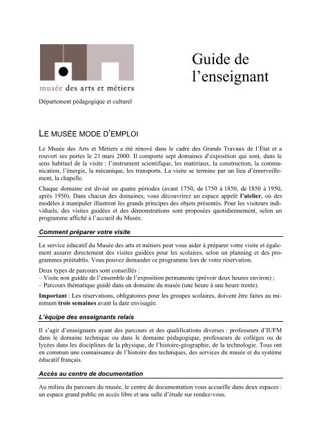 Guide De Lenseignant Musée Des Arts Et Métiers