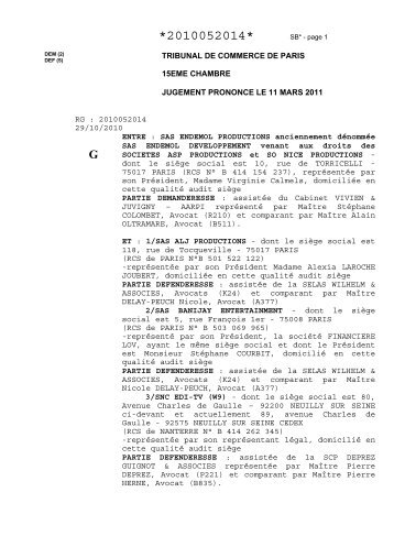 TC Paris, 11-3-2011, RG n°2010052014 - Cabinet Alain Bensoussan