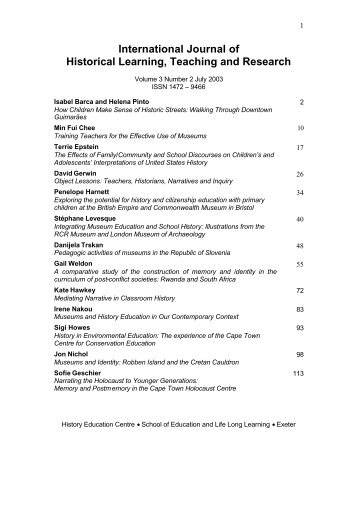 International Journal of Historical Learning, Teaching and Research