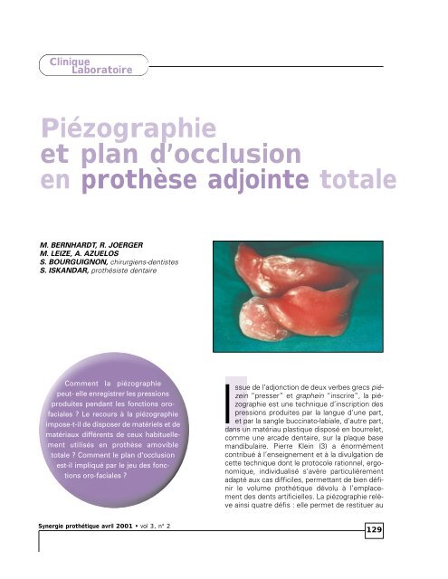 Piézographie et plan d'occlusion en prothèse adjointe totale