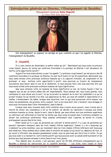 Enseignements de Kalou Rinpoché - dorje lam - Free