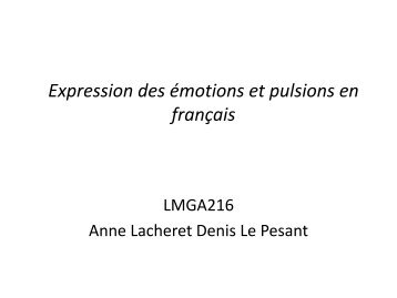 Expression des émotions et pulsions en français - Anne Lacheret