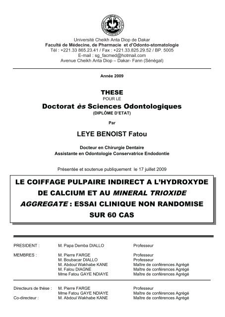 Le Coiffage pulpaire indirect à l'hydroxyde de calcium et au ... - SIST