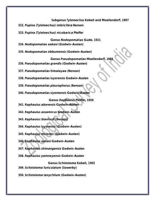 Checklist of Indian Land Mollusca - Zoological Survey of India