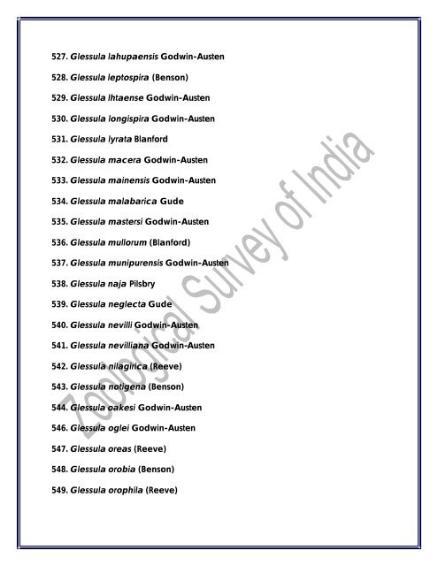 Checklist of Indian Land Mollusca - Zoological Survey of India