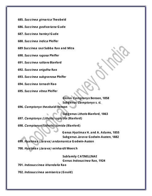 Checklist of Indian Land Mollusca - Zoological Survey of India