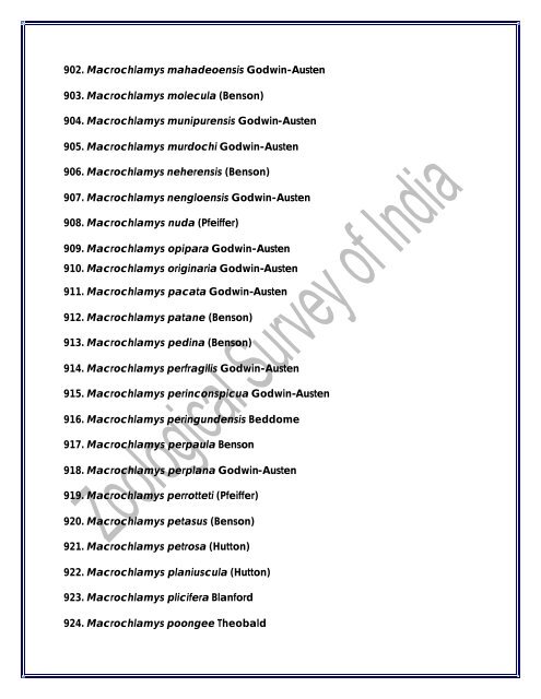 Checklist of Indian Land Mollusca - Zoological Survey of India