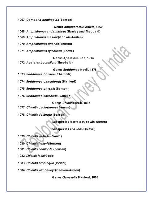 Checklist of Indian Land Mollusca - Zoological Survey of India