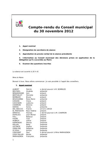 CR du Conseil municipal du 30 novembre 2012 - Les Ulis