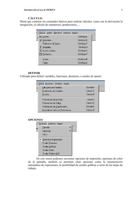 PRÁCTICAS DE MATEMÁTICAS I y MATEMÁTICAS II CON DERIVE ...