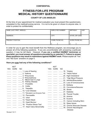 fitness-for-life program medical history questionnaire