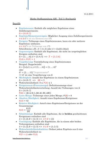 13.2.2011 Mathe Stoffsammlung ABI - Teil 3: Stochastik Begriffe ...