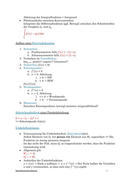 12.2.2011 Mathe Stoffsammlung ABI - Teil 1: Analysis Ableitung ...