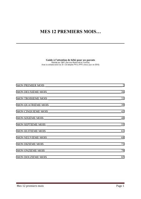 Mes 12 Premiers Mois Guide Du Nourrisson Pdf Docvadis