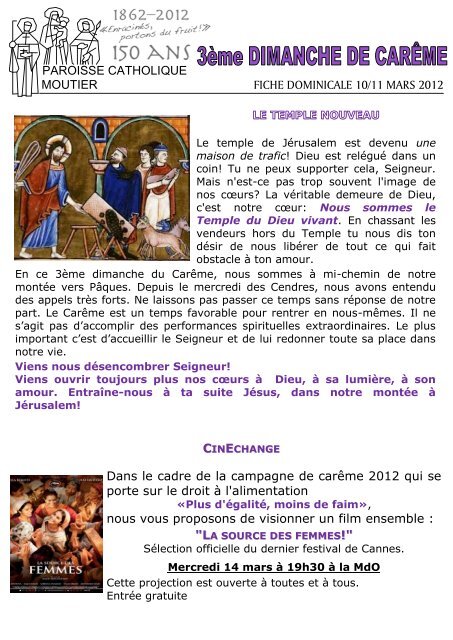 PAROISSE CATHOLIQUE MOUTIER FICHE DOMINICALE 10/11 ...