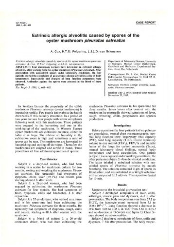 Extrinsic allergic alveolitis caused by spores of the oyster mushroom ...