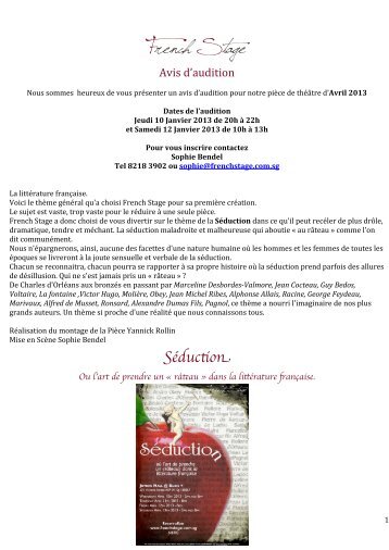 Seduction textes audition. - French Stage