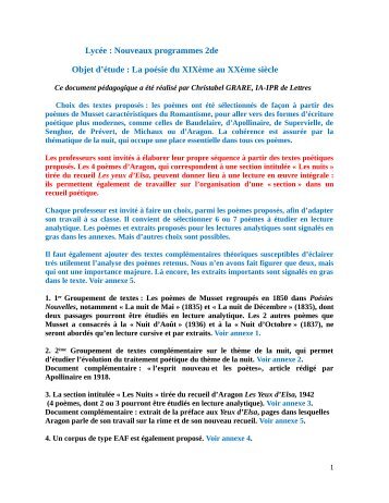 Lycée : Nouveaux programmes 2de Objet d'étude : La poésie du ...