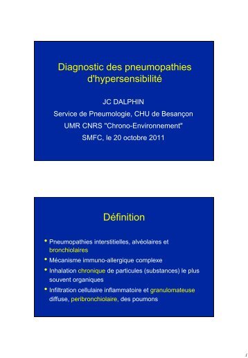 Diagnostic de la pneumonie d'hypersensibilité. - CHU Besançon