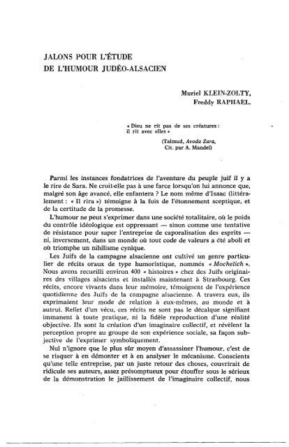 Muriel Klein Zolty Freddy Raphael Revue Des Sciences